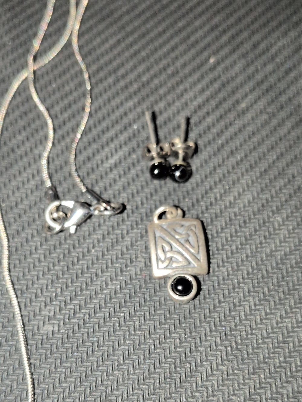 Sterling Silver Celtic Pendant Necklace with Black Onyx Accents